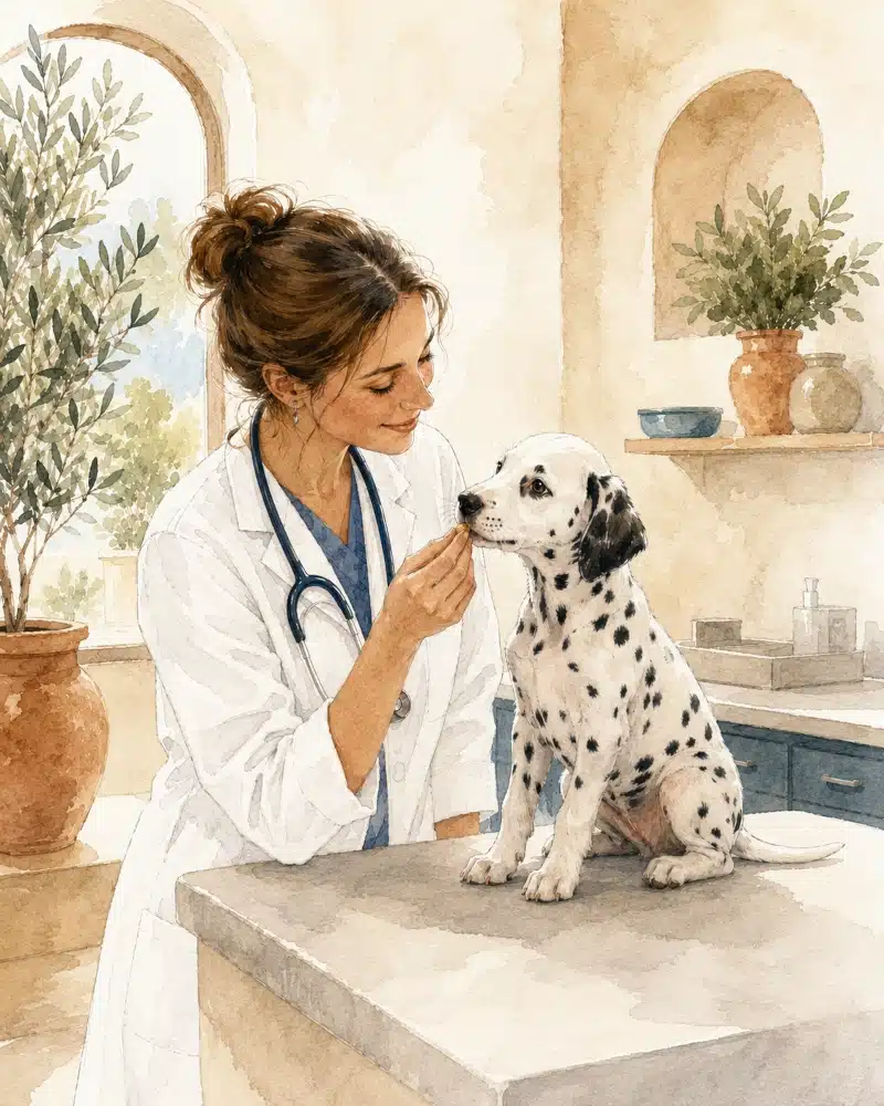 Vorsorge - Tierärztin gibt einem kleinen Hund Medizin