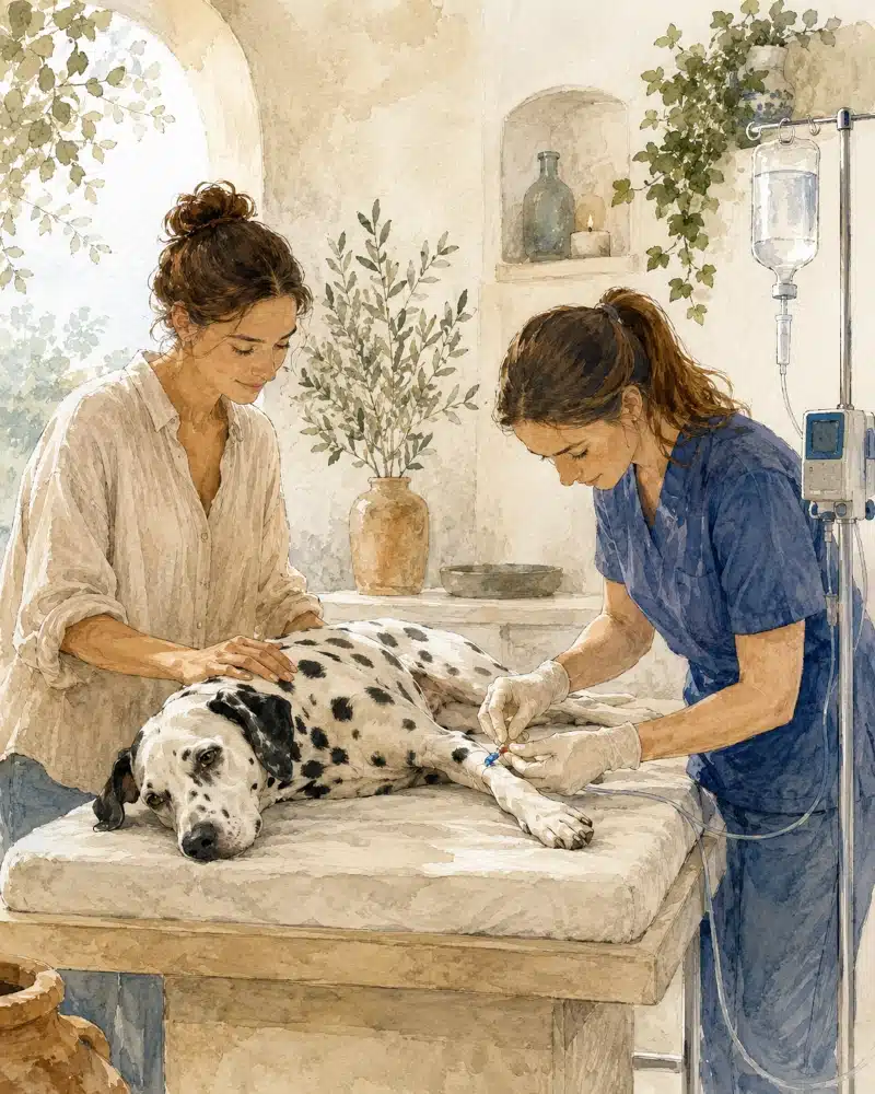 weitere Leistungen - ein Hund bekommt eine Infusion